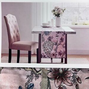 1-NWT CALLISTO HOME FLORAL PEACOCK AND BIRDS DESIGN 16”x 90” VELVET TABLE RUNNER